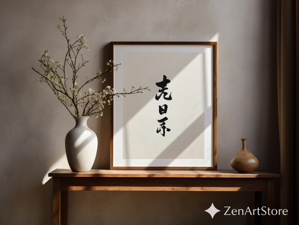 Minimal Japanese Calligraphy Print - Sumi Ink Vertical Wall Art, Japandi Zen Home Decor, Neutral Black & White Abstract Calligraphy