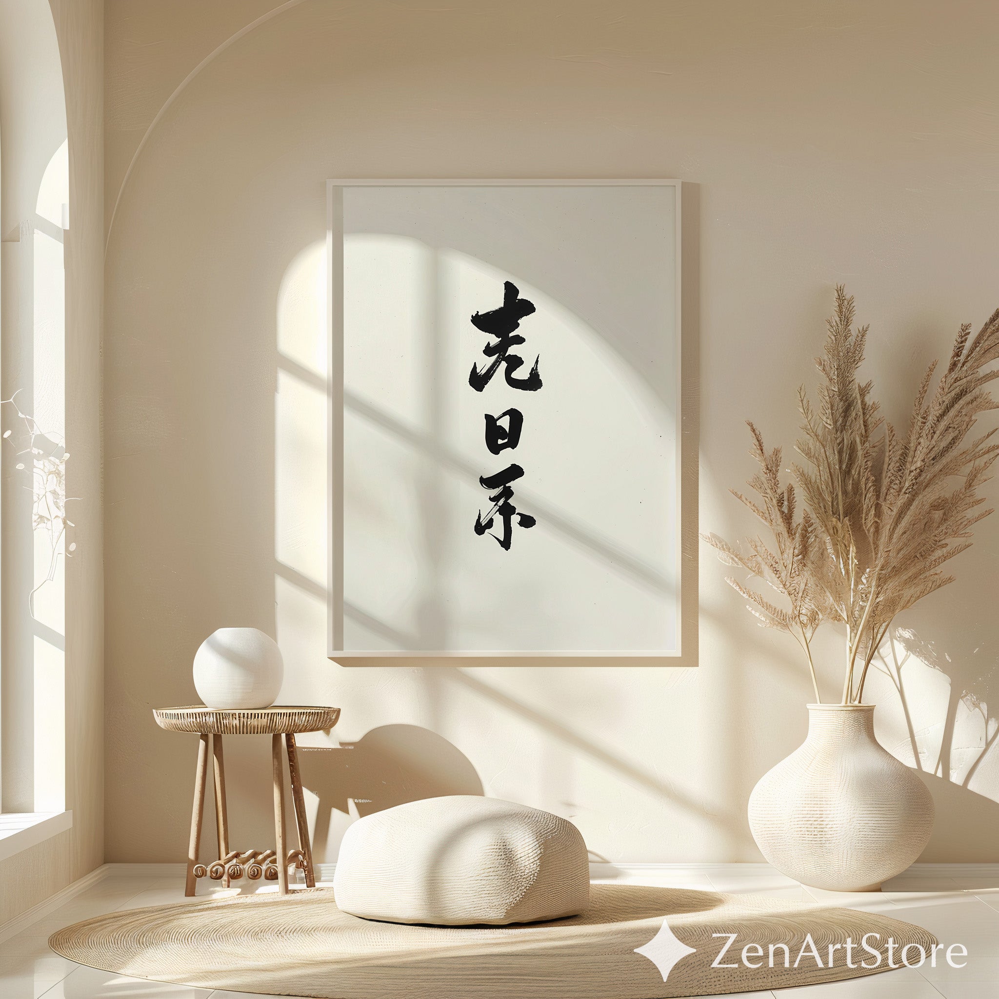 Minimal Japanese Calligraphy Print - Sumi Ink Vertical Wall Art, Japandi Zen Home Decor, Neutral Black & White Abstract Calligraphy