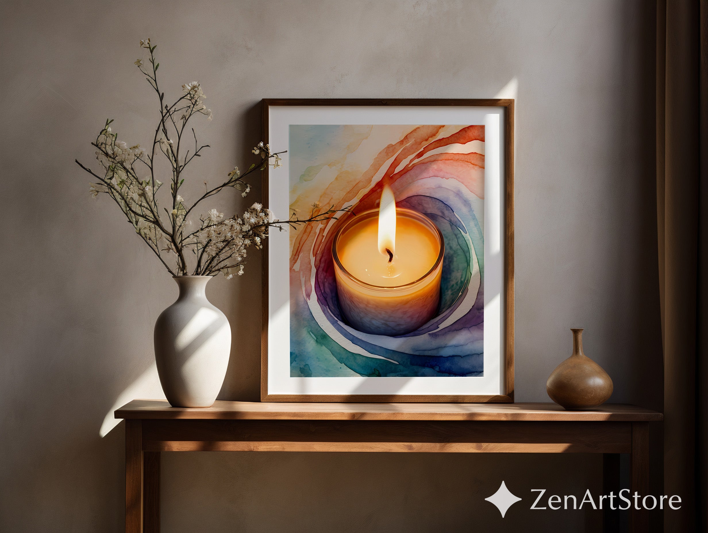 Soothing Candle Watercolor Art Print - Cozy Abstract Candle Wall Decor for Meditation & Boho Homes