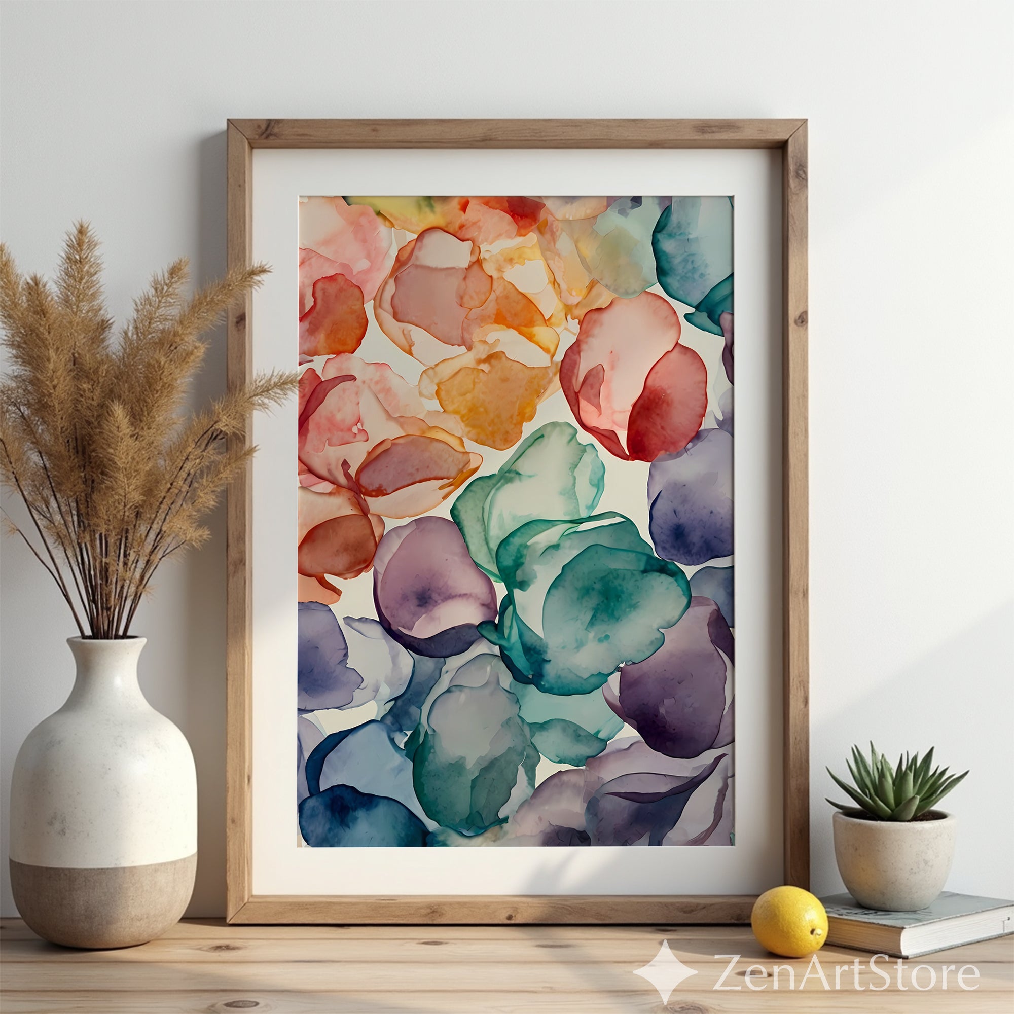 Abstract Watercolor Petals Print | Alcohol Ink Floral Art, Modern Boho Home Decor, Calming Japandi Wall Art