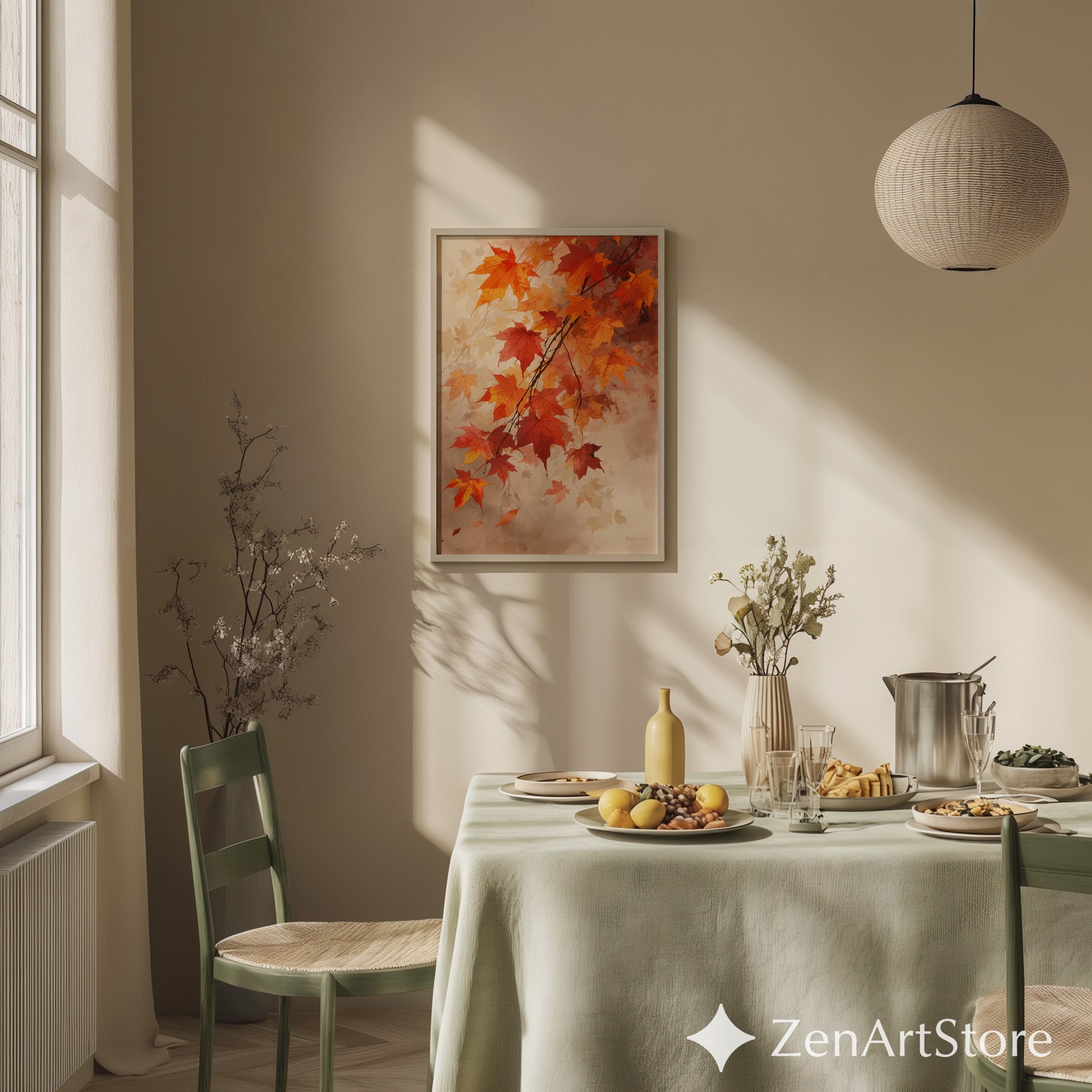 Autumn Maple Leaves Wall Art - Neutral Fall Print, Orange Brown Botanical Decor, Printable & Canvas