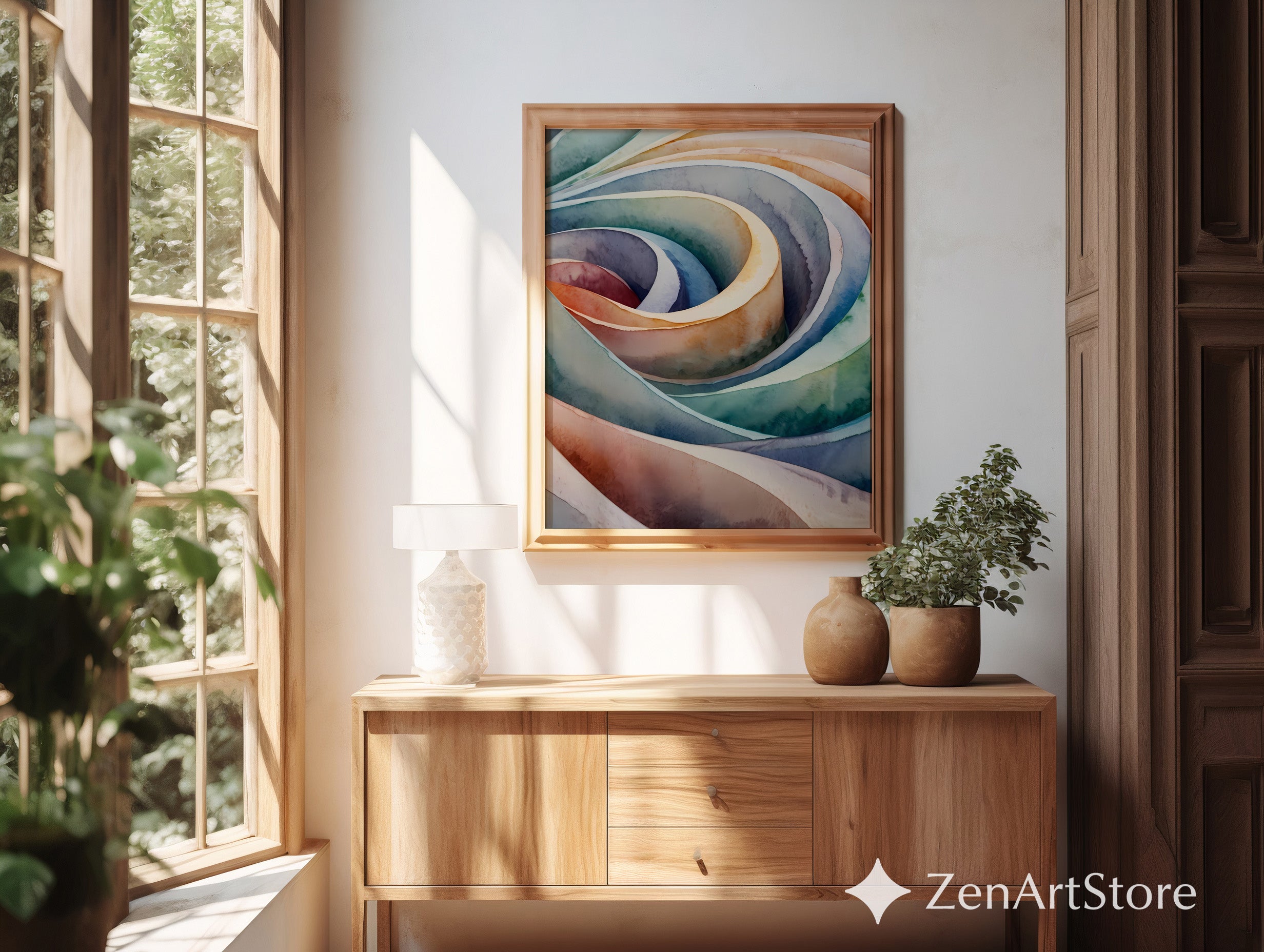 Abstract Watercolor Rose Spiral Wall Art - Pastel Neutral Modern Printable, Zen Japandi Home Decor