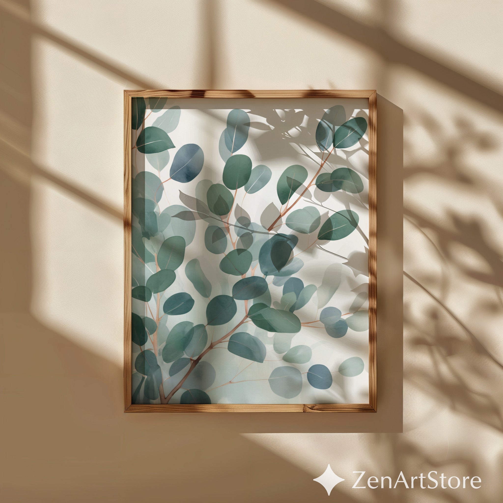 Eucalyptus Wall Art Print | Minimal Botanical Watercolor, Calming Neutral Home Decor for Living Room, Bedroom, Nursery