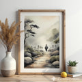 Misty Japanese Pathway Zen Landscape Print - Minimal Japandi Wall Art, Neutral Sumi-e Home Decor