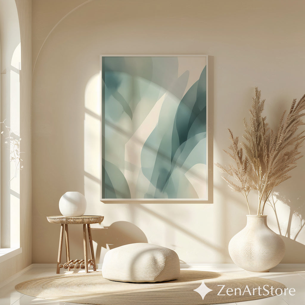 Muted Green Abstract Botanical Wall Art | Minimalist Japandi Print for Calm Neutral Home Decor, Printable & Canvas Ready