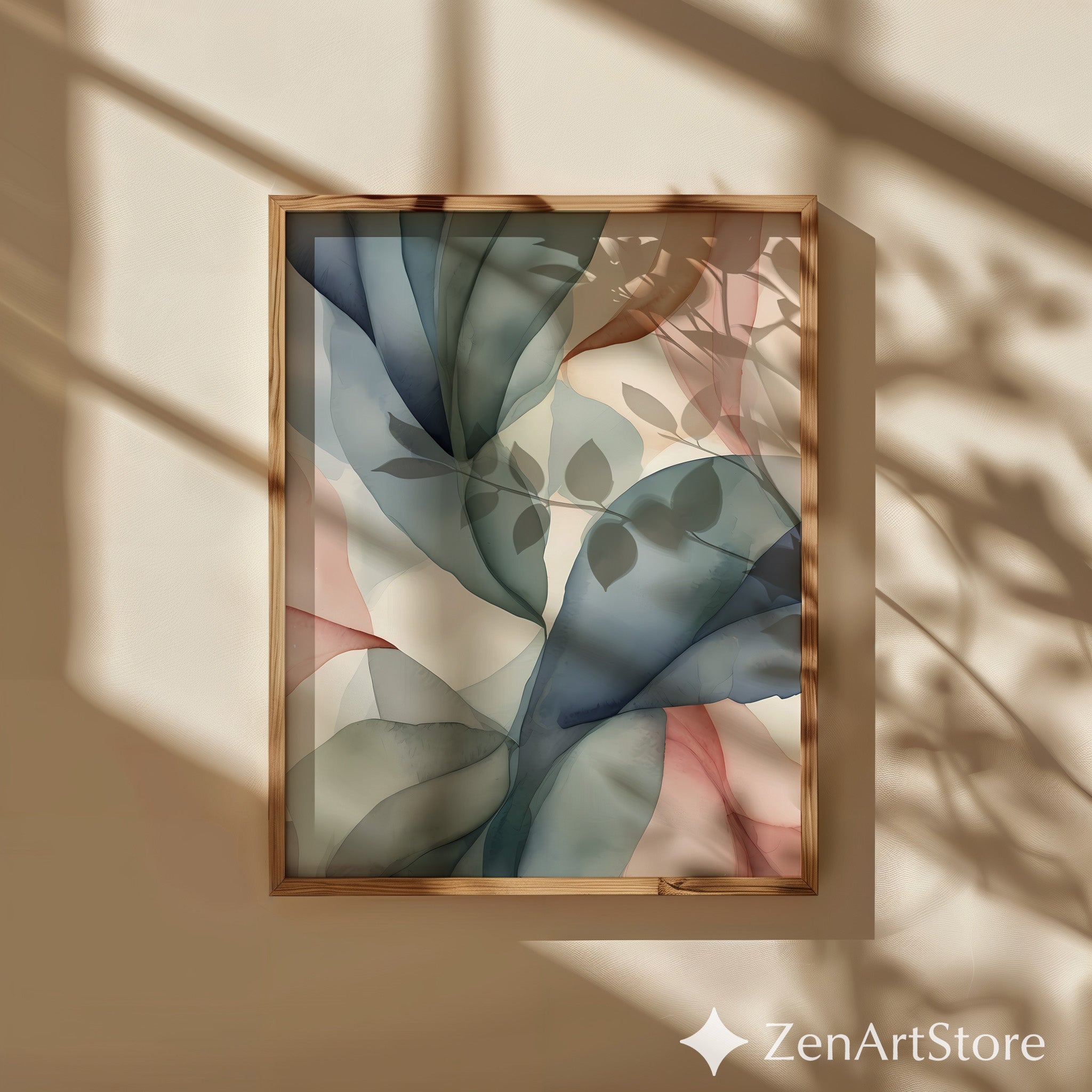 Abstract Botanical Leaf Wall Art - Neutral Japandi Minimalist Pastel Print for Living Room Bedroom Nursery