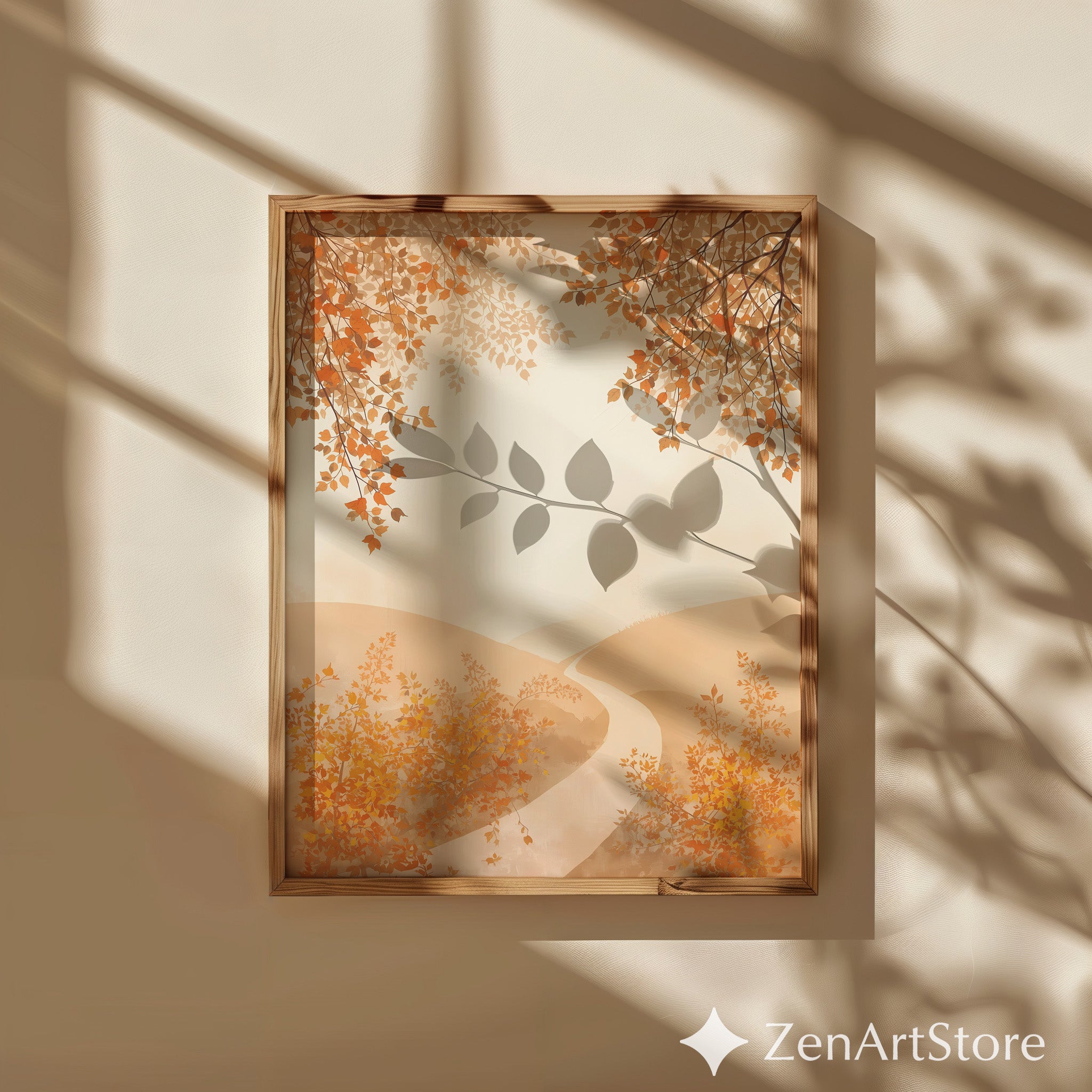 Autumn Pathway Neutral Wall Art - Minimal Beige Landscape Print for Japandi & Scandinavian Home Decor