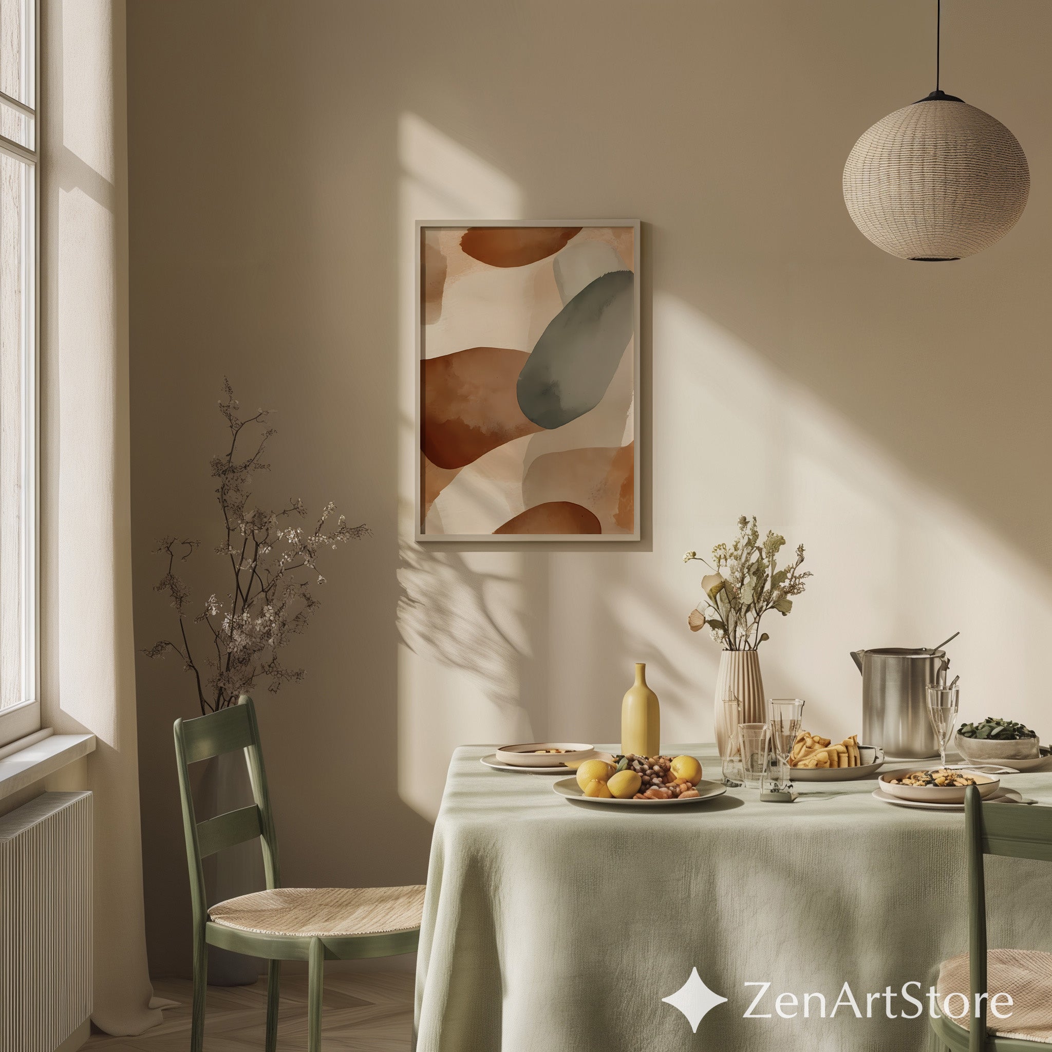 Earthy Abstract Wall Art Print - Neutral Organic Shapes, Japandi Minimalist Brown Beige Modern Home Decor