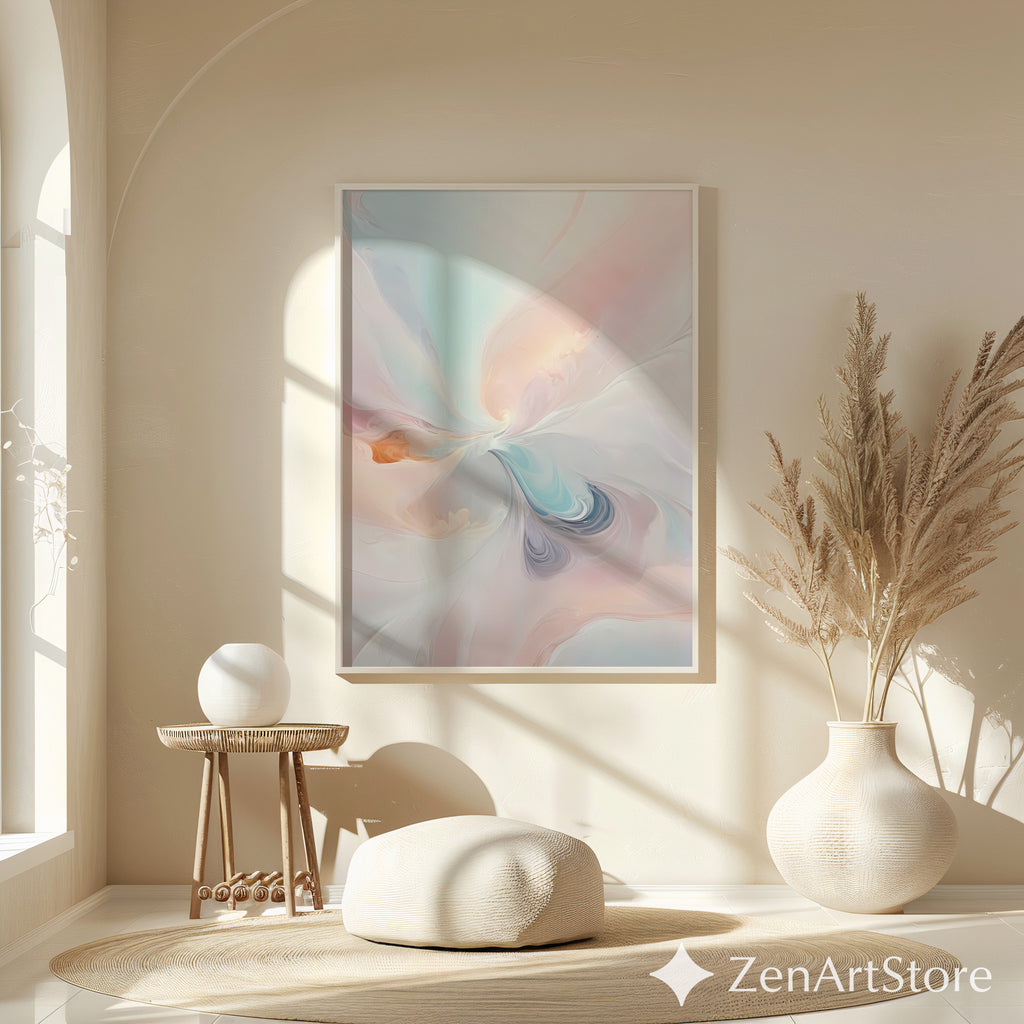 Pastel Abstract Wall Art Printable - Soft Pink Blue Minimalist Zen Decor for Living Room, Bedroom, Nursery - Japandi Wabi Sabi Print