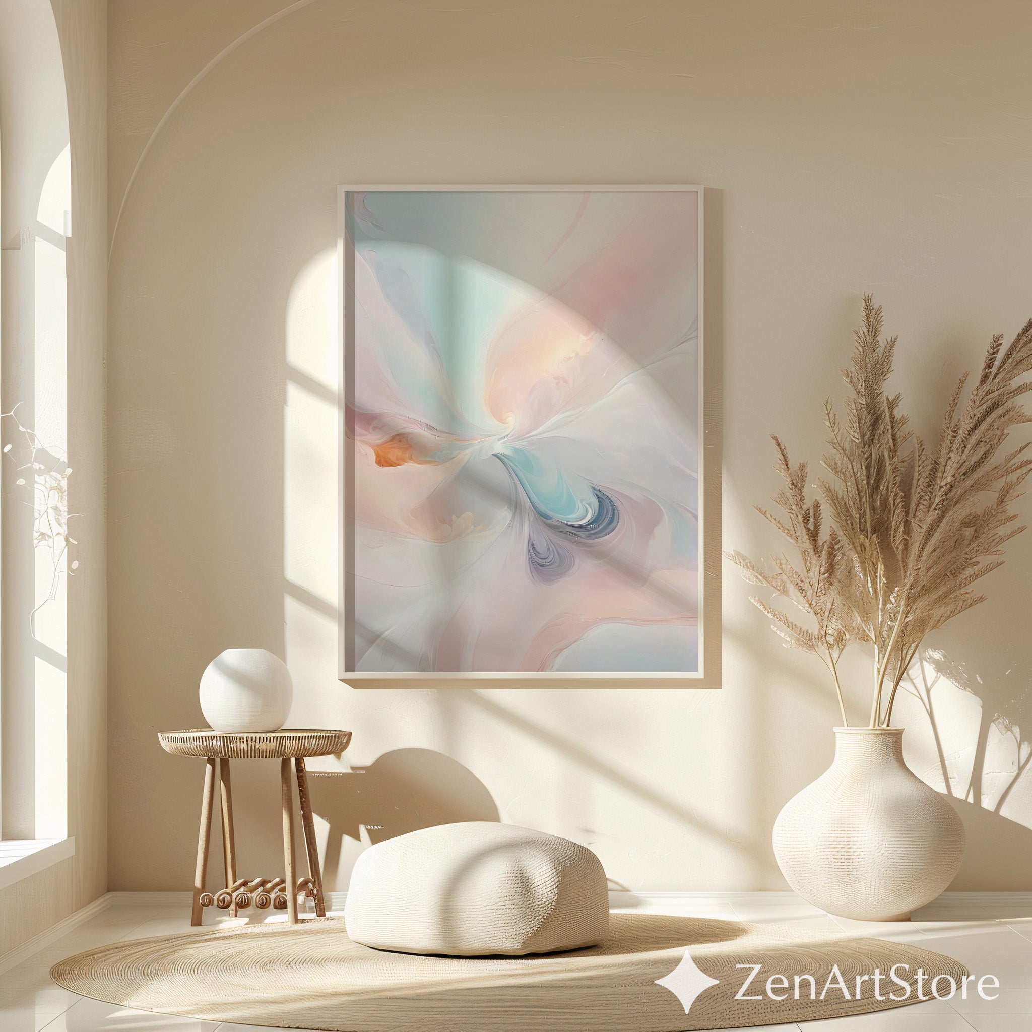 Pastel Abstract Wall Art Printable - Soft Pink Blue Minimalist Zen Decor for Living Room, Bedroom, Nursery - Japandi Wabi Sabi Print