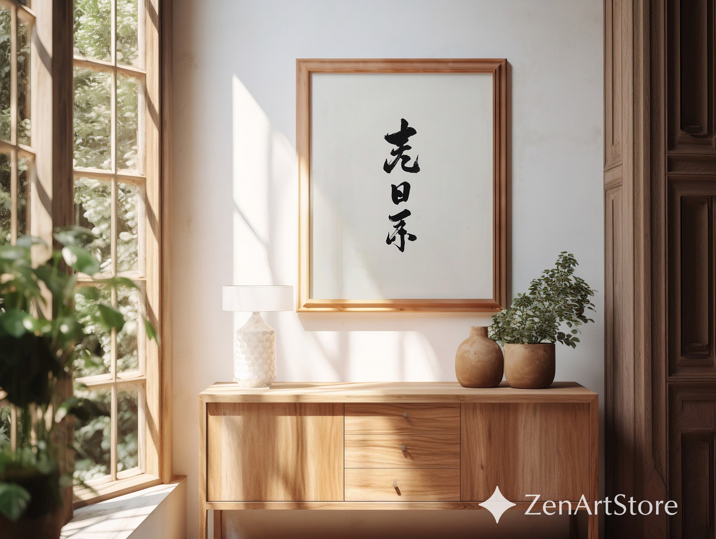 Minimal Japanese Calligraphy Print - Sumi Ink Vertical Wall Art, Japandi Zen Home Decor, Neutral Black & White Abstract Calligraphy