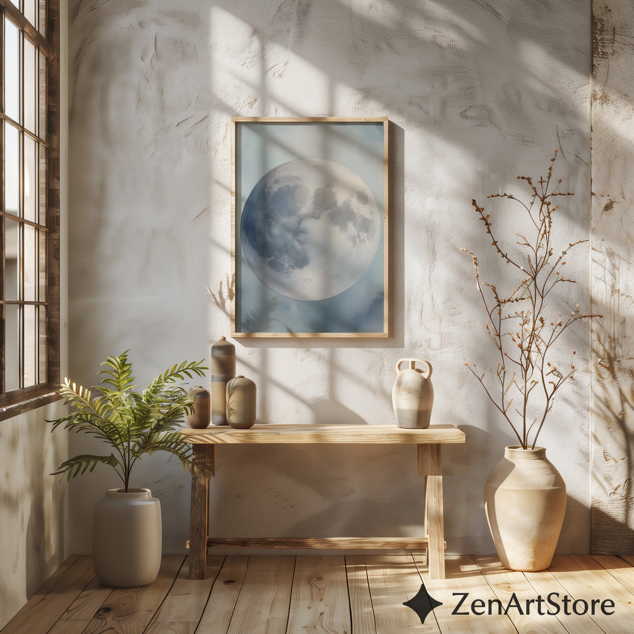 Minimal Moon Wall Art - Neutral Lunar Print, Japandi & Scandinavian Moon Poster for Bedroom, Nursery, Living Room Decor