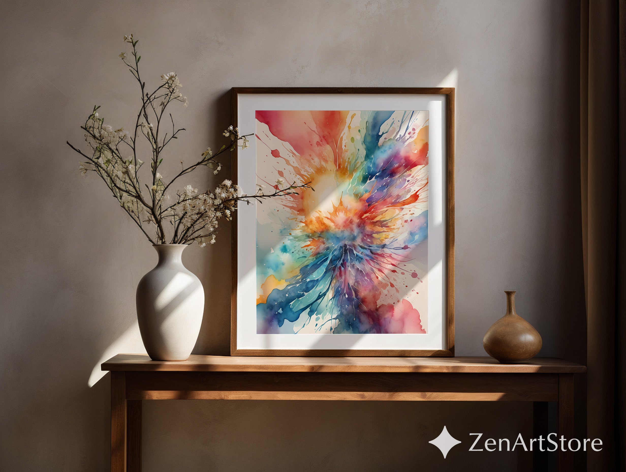 Vibrant Watercolor Explosion Abstract Art Print - Colorful Modern Wall Decor