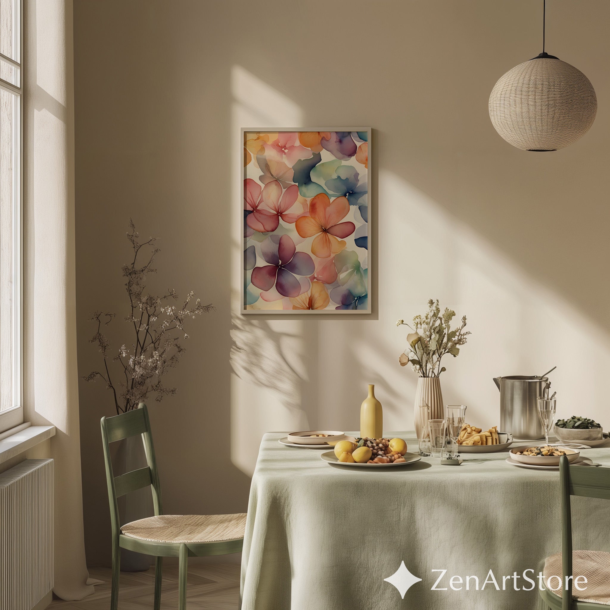 Soft Watercolor Floral Wall Art Print - Abstract Botanical Flowers for Living Room, Bedroom, Japandi, Boho & Scandinavian Home Decor