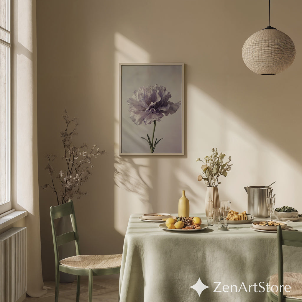 Lavender Peony Floral Art Print - Minimal Botanical Wall Art for Neutral Japandi, Scandinavian & Boho Home Decor