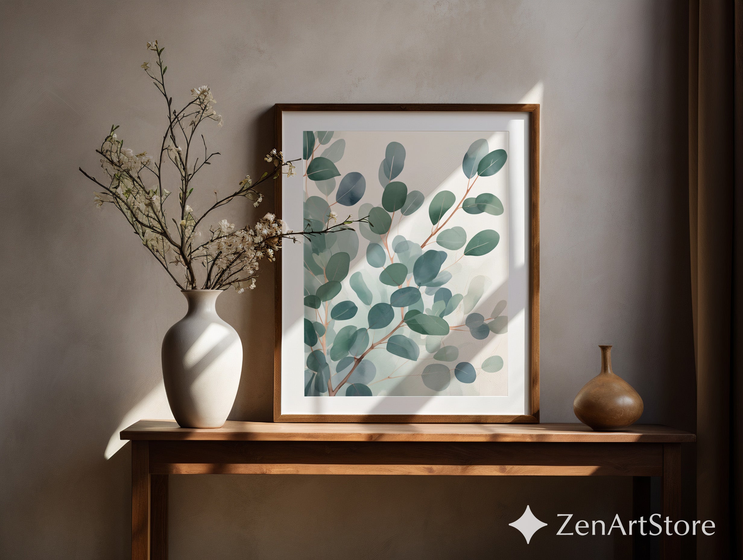 Eucalyptus Wall Art Print | Minimal Botanical Watercolor, Calming Neutral Home Decor for Living Room, Bedroom, Nursery