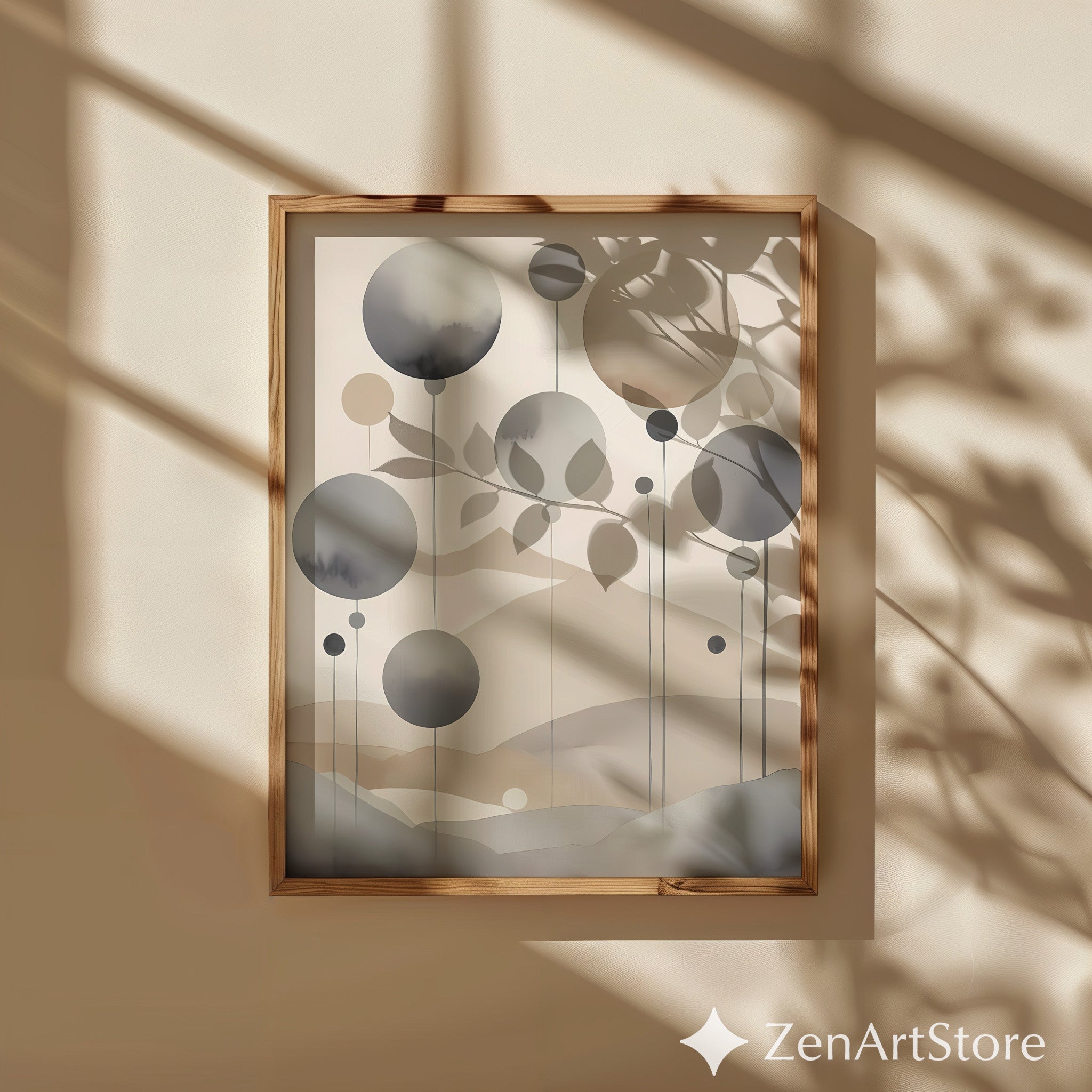 Neutral Abstract Landscape Wall Art - Minimal Japandi Zen Print in Beige & Grey, Modern Scandinavian Home Decor