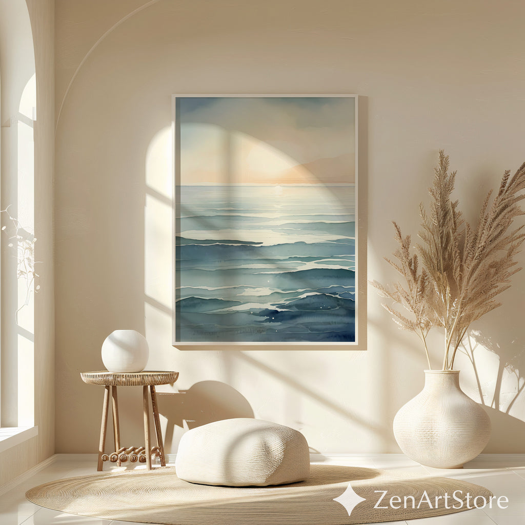 Serene Sunrise Abstract Seascape - Minimal Zen Japanese Printable Wall Art