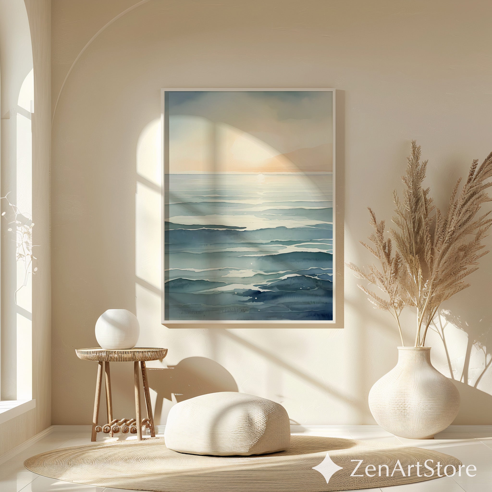 Serene Sunrise Abstract Seascape - Minimal Zen Japanese Printable Wall Art