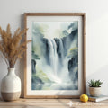 Misty Waterfall Wall Art Printable — Zen Japandi Landscape, Minimal Neutral Nature Print for Living Room & Bedroom