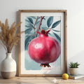 Pomegranate Wall Art Print - Botanical Fruit Still Life, Modern Minimalist Kitchen & Dining Decor, Japandi Wabi Sabi Scandi Style