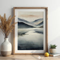 Minimal Abstract Mountain Lake Print - Neutral Japandi Wall Art, Calm Scandinavian Landscape