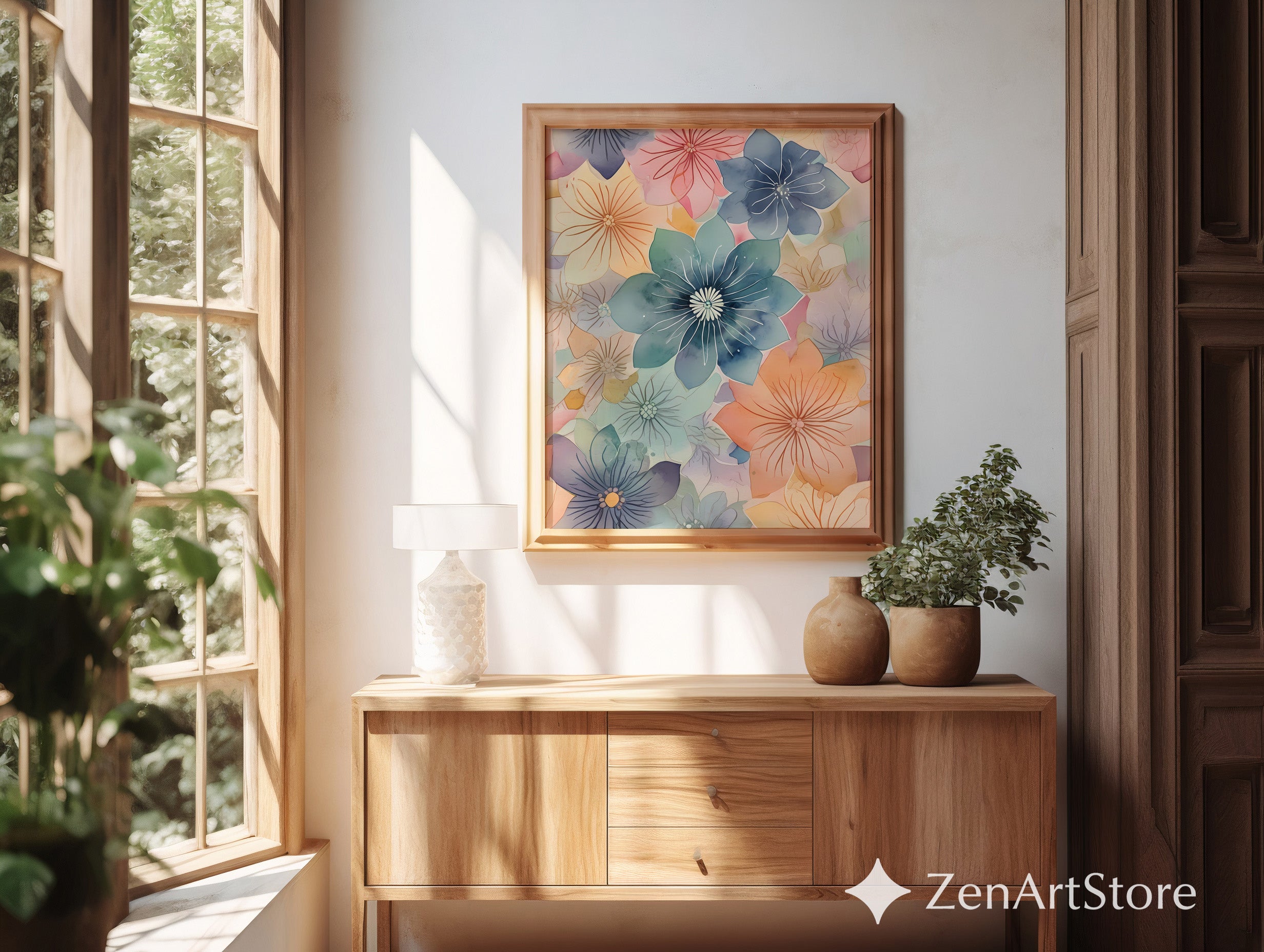 Pastel Watercolor Floral Wall Art Print - Modern Botanical Poster for Living Room, Bedroom & Nursery