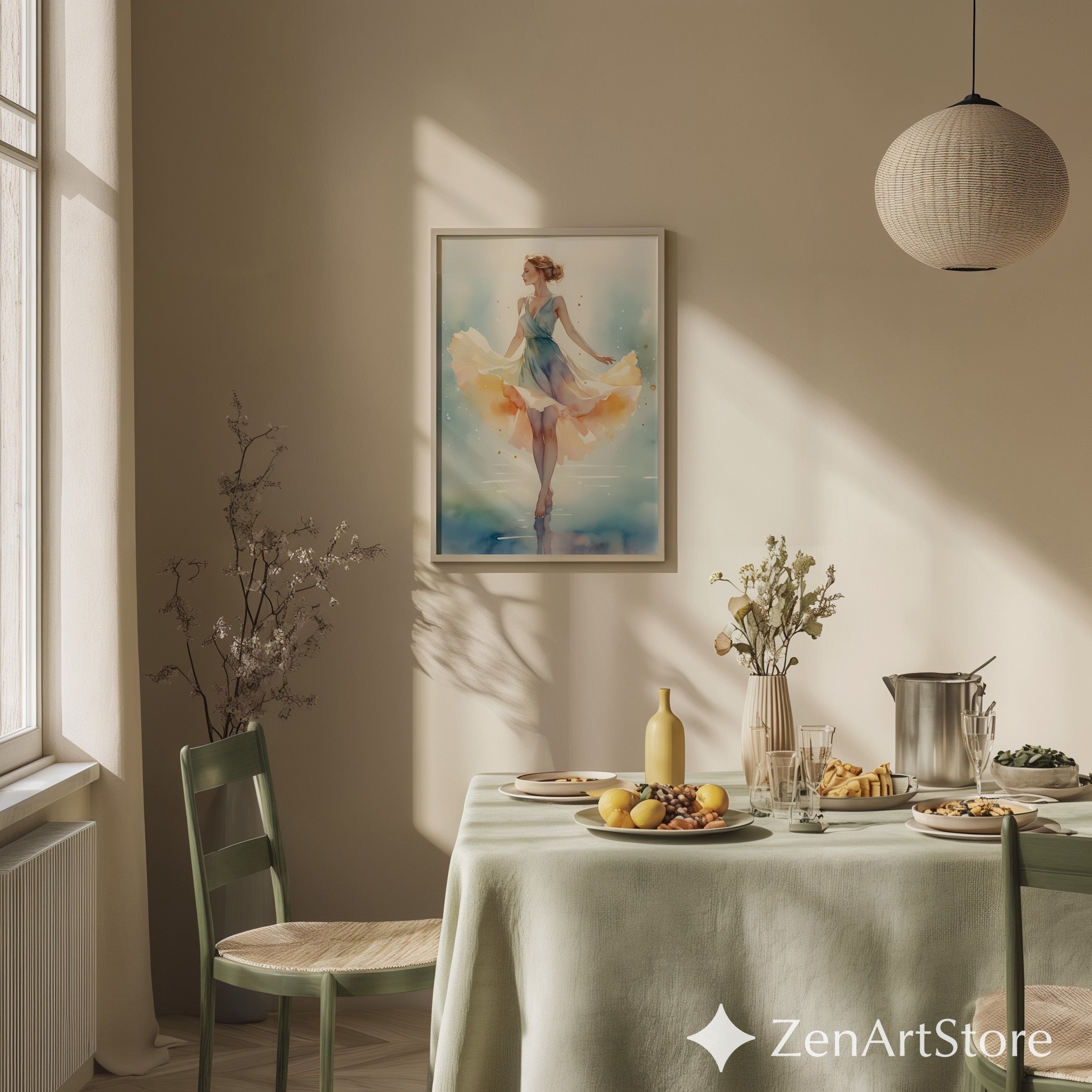 Ethereal Watercolor Ballerina Print - Pastel Dance Wall Art for Bedroom Living Room Nursery - Minimal Japandi Scandinavian Decor