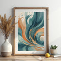 Abstract Teal & Terracotta Wall Art - Modern Minimalist Printable Canvas, Calm Japandi Living Room Decor