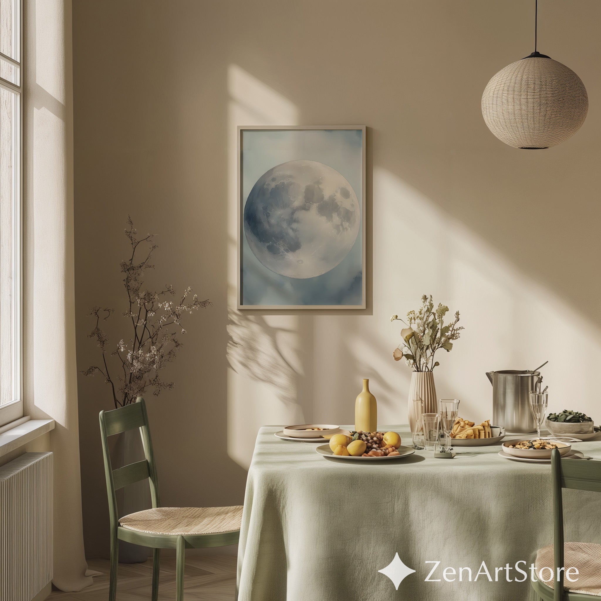 Minimal Moon Wall Art - Neutral Lunar Print, Japandi & Scandinavian Moon Poster for Bedroom, Nursery, Living Room Decor