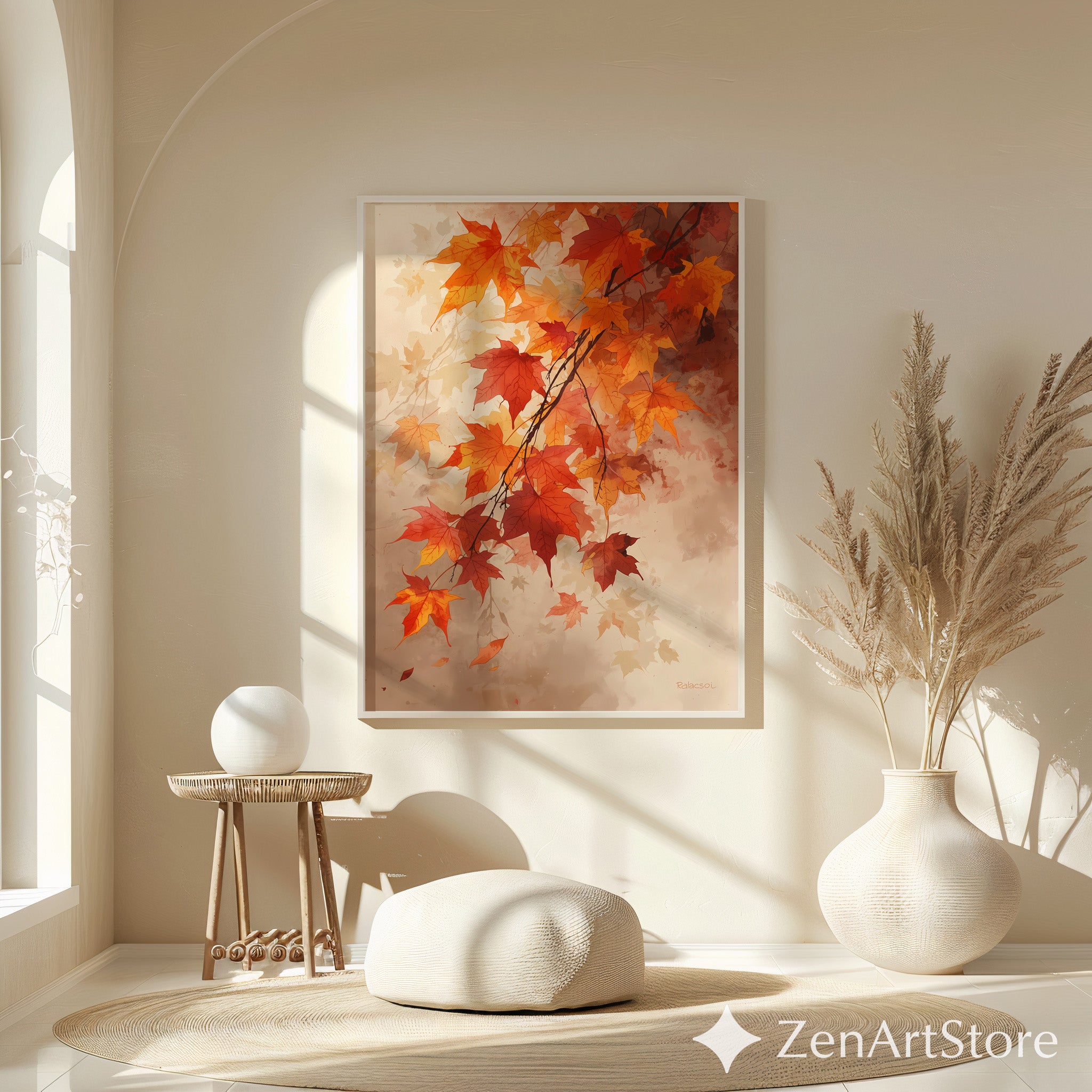 Autumn Maple Leaves Wall Art - Neutral Fall Print, Orange Brown Botanical Decor, Printable & Canvas