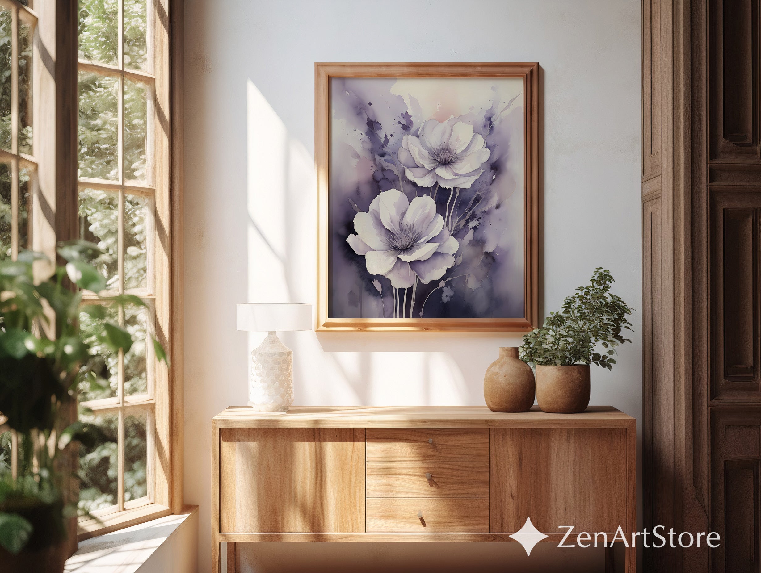 Lavender Watercolor Flower Print - Soft Purple Floral Wall Art, Large Botanical Canvas for Modern Minimal Home Decor