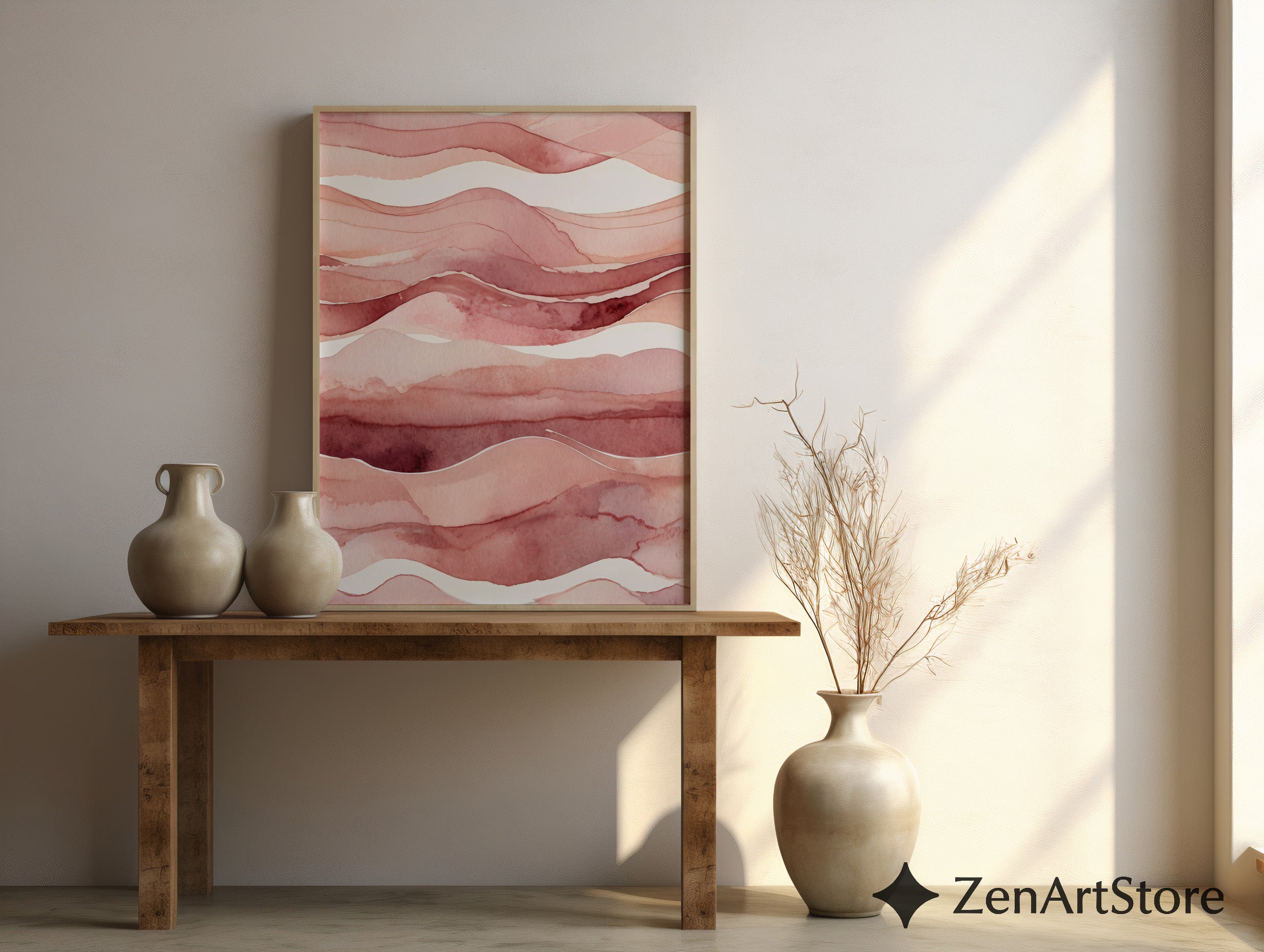 Blush Terracotta Watercolor Landscape Print - Abstract Pink Minimal Wall Art for Living Room, Bedroom, Nursery