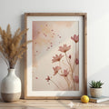 Blush Floral Wall Art Print - Minimal Botanical Line Art, Neutral Japandi Home Decor, Pink Beige Abstract Flower Poster