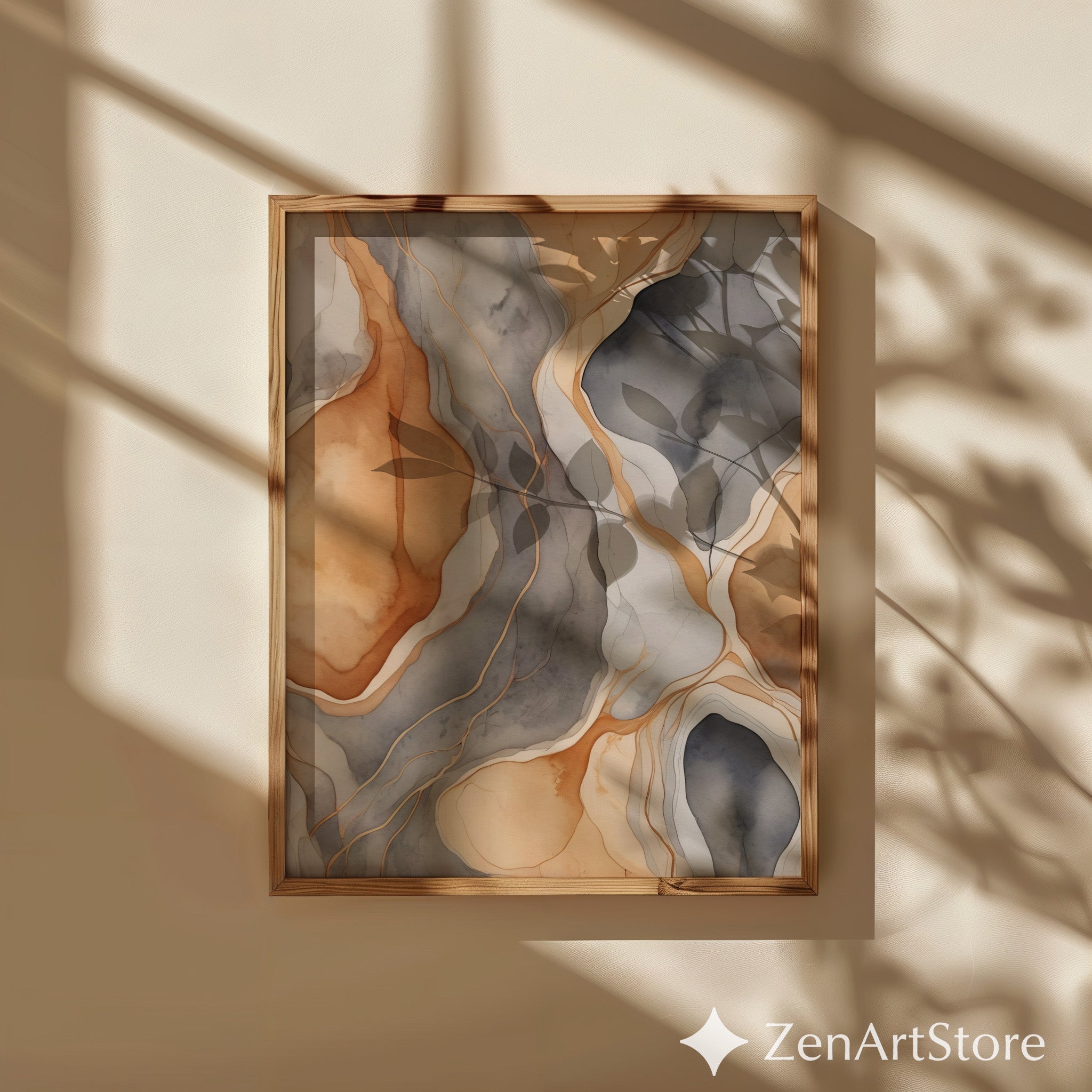Neutral Abstract Watercolor Wall Art Earth Tones Agate Print – Minimal Japandi Beige Gray Brown Modern Home Decor Printable or Canvas