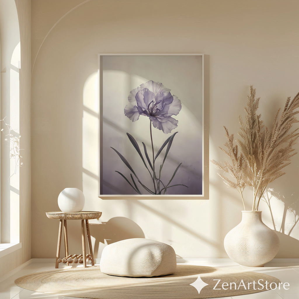 Lavender Single Bloom Botanical Print - Minimal Flower Wall Art for Living Room, Bedroom, Japandi & Scandinavian Home Decor