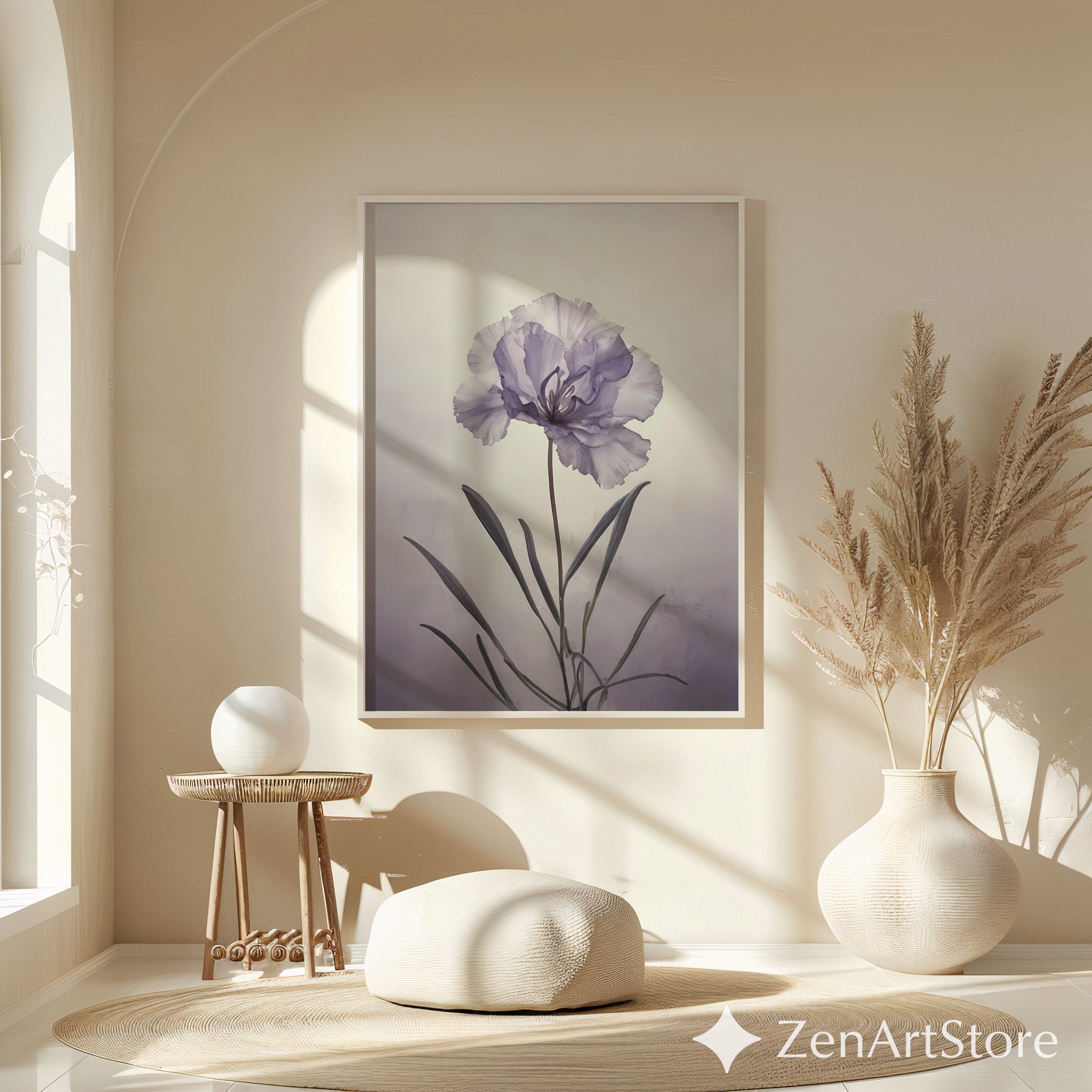 Lavender Single Bloom Botanical Print - Minimal Flower Wall Art for Living Room, Bedroom, Japandi & Scandinavian Home Decor