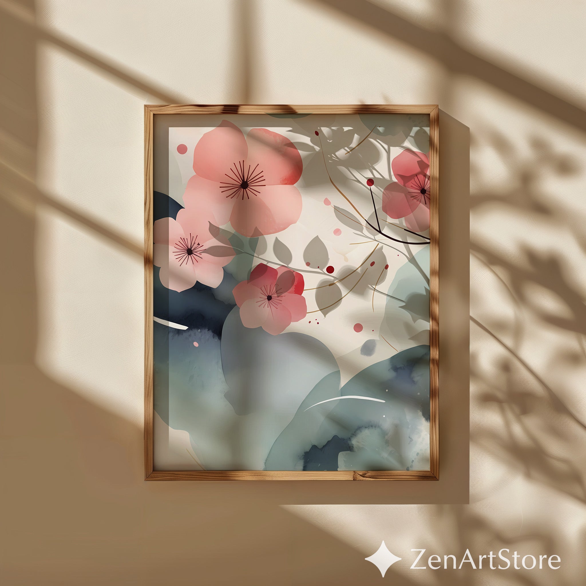 Zen Sakura Abstract Printable Wall Art - Minimal Japanese Cherry Blossom Calm Poster