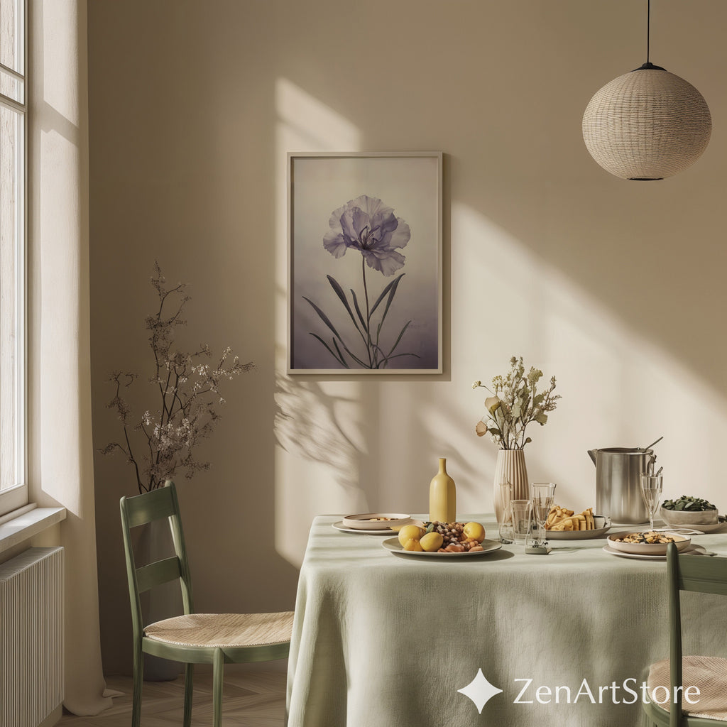 Lavender Single Bloom Botanical Print - Minimal Flower Wall Art for Living Room, Bedroom, Japandi & Scandinavian Home Decor