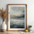 Neutral Abstract Seascape Wall Art - Minimal Coastal Watercolor Print, Calm Japandi Wabi Sabi Landscape for Living Room