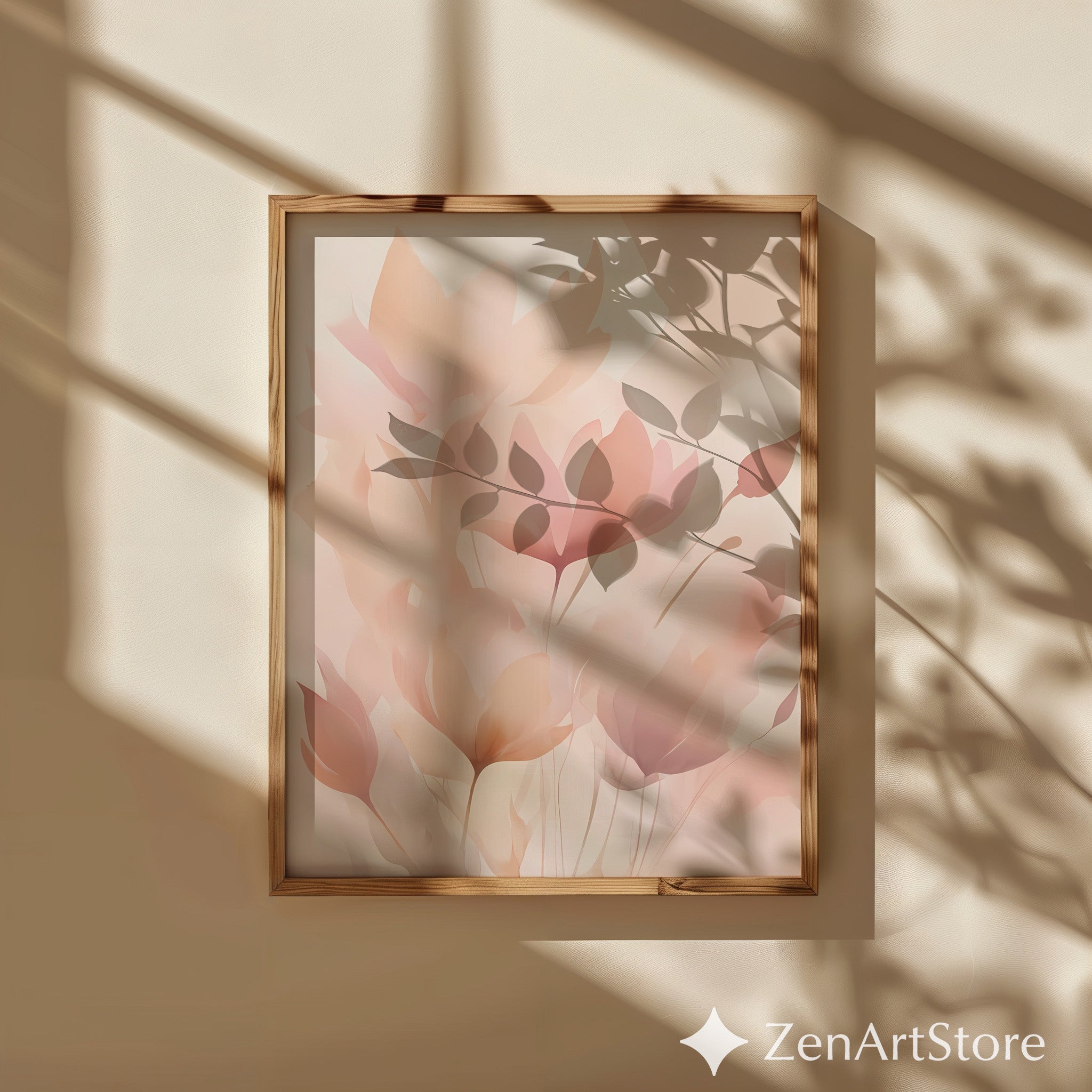 Blush Botanical Wall Art - Soft Pink Floral Abstract Print for Living Room Bedroom Nursery - Minimal Japandi Neutral Home Decor