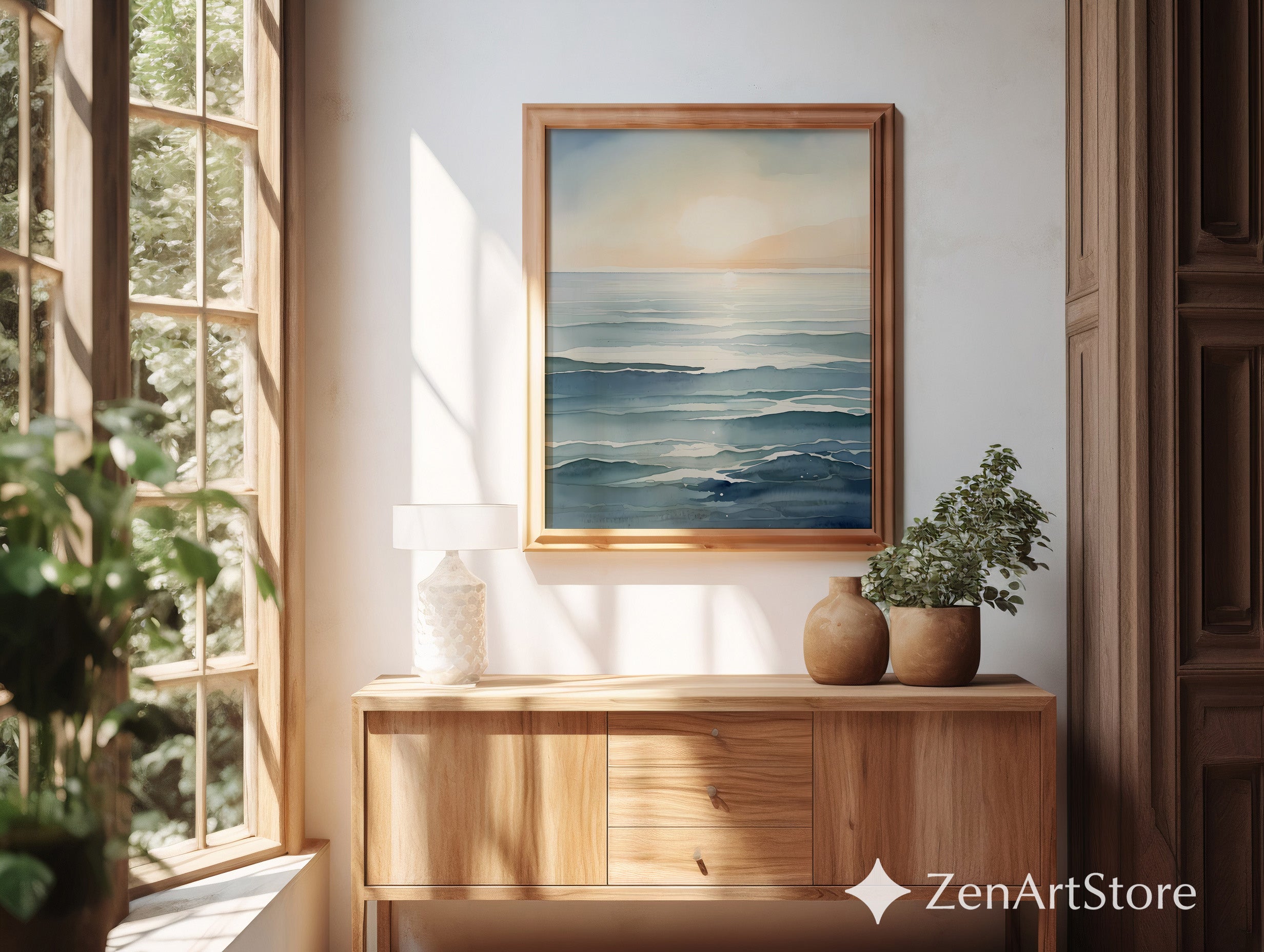 Serene Sunrise Abstract Seascape - Minimal Zen Japanese Printable Wall Art