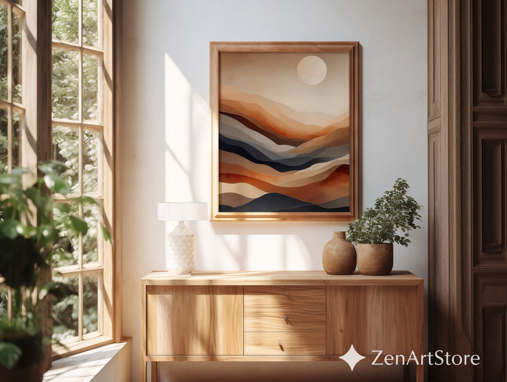 Warm Abstract Desert Landscape Wall Art - Minimal Terracotta & Neutral Layers, Modern Japandi Home Decor Print