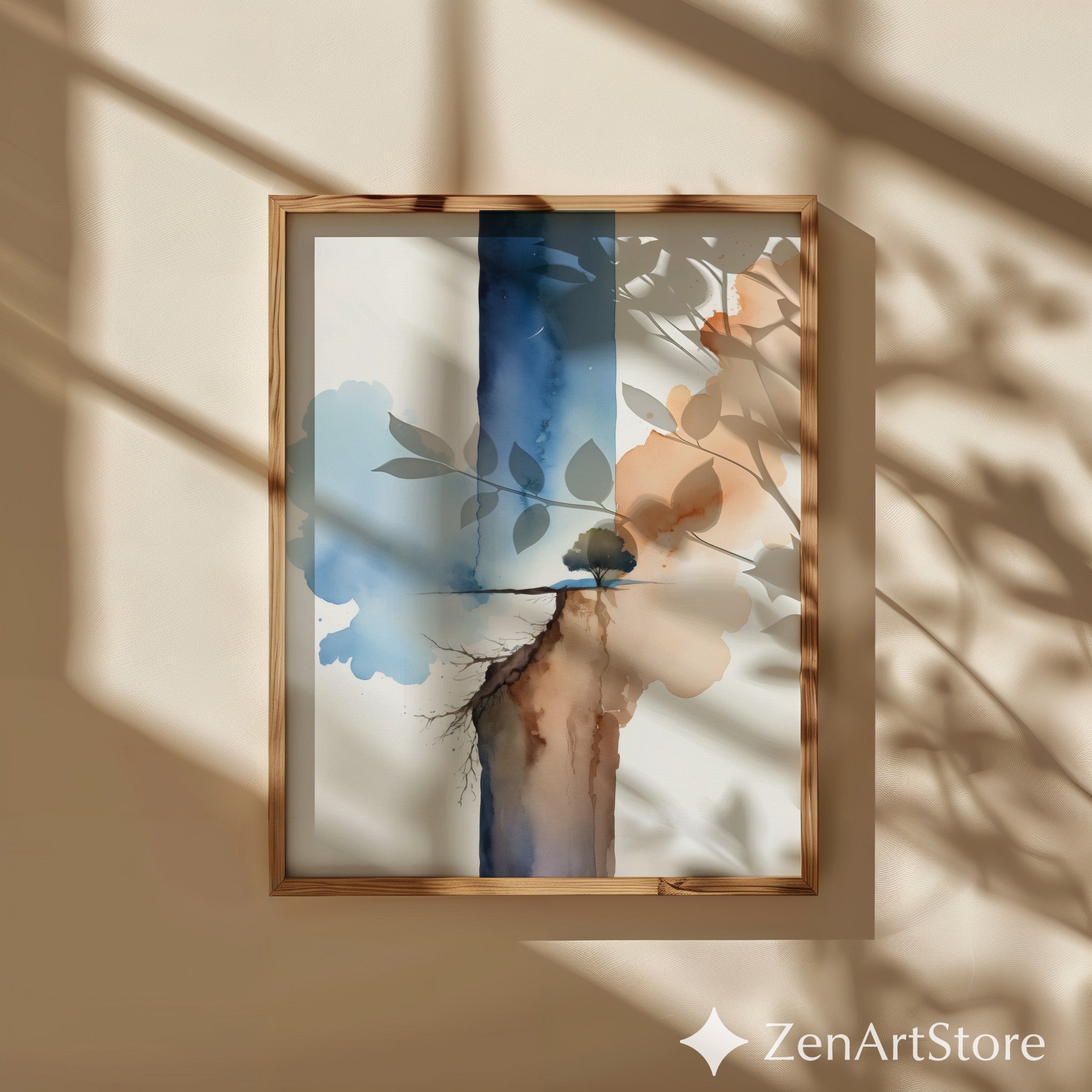 Ethereal Watercolor Tree Print - Minimal Abstract Landscape Art for Zen Neutral Home Decor, Japandi Living Room Wall Art