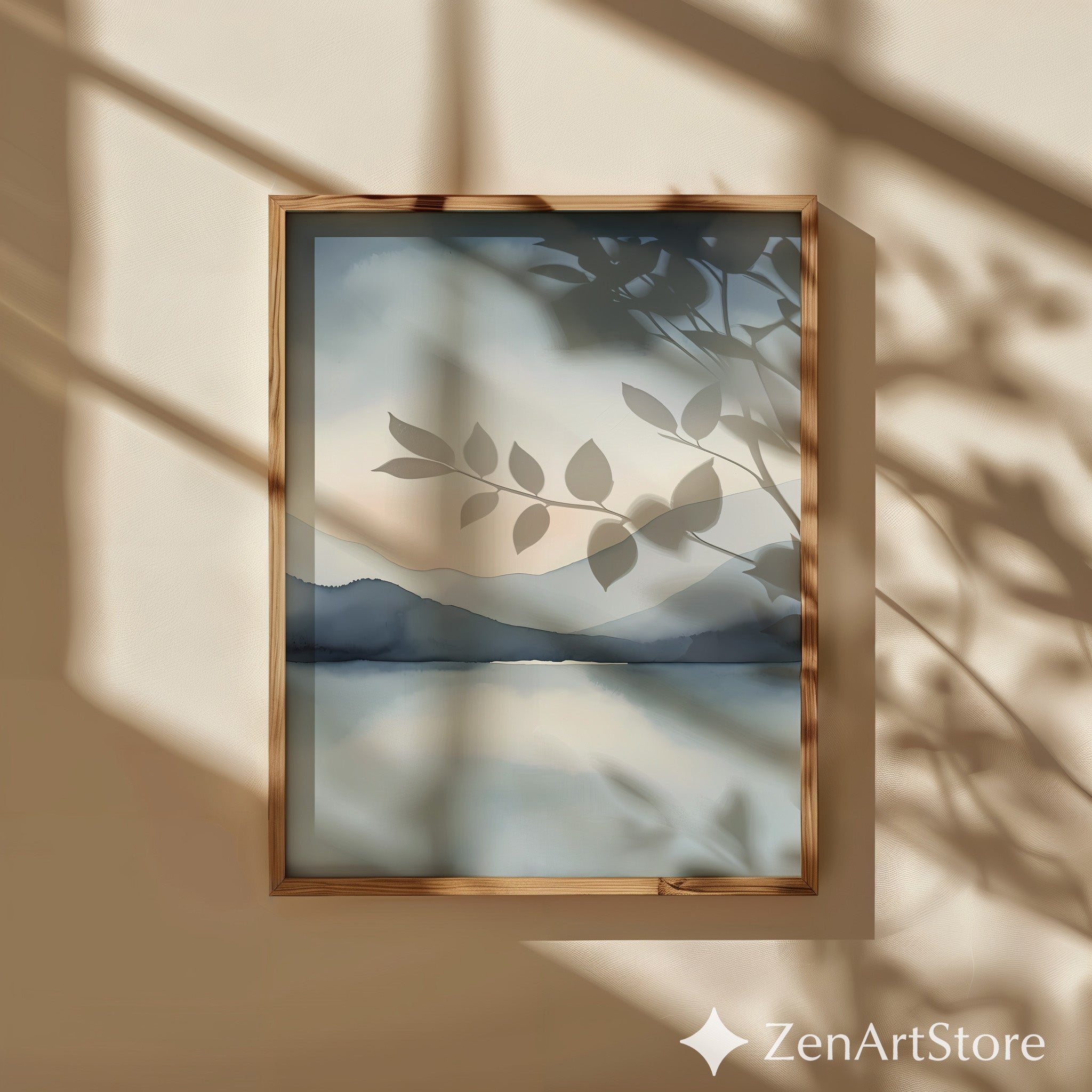 Zen Minimal Japanese Mountain Lake Printable Wall Art - Calm Abstract Landscape