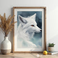 White Fox Wall Art - Minimal Arctic Fox Print, Scandinavian Zen Animal Portrait for Modern Home Decor