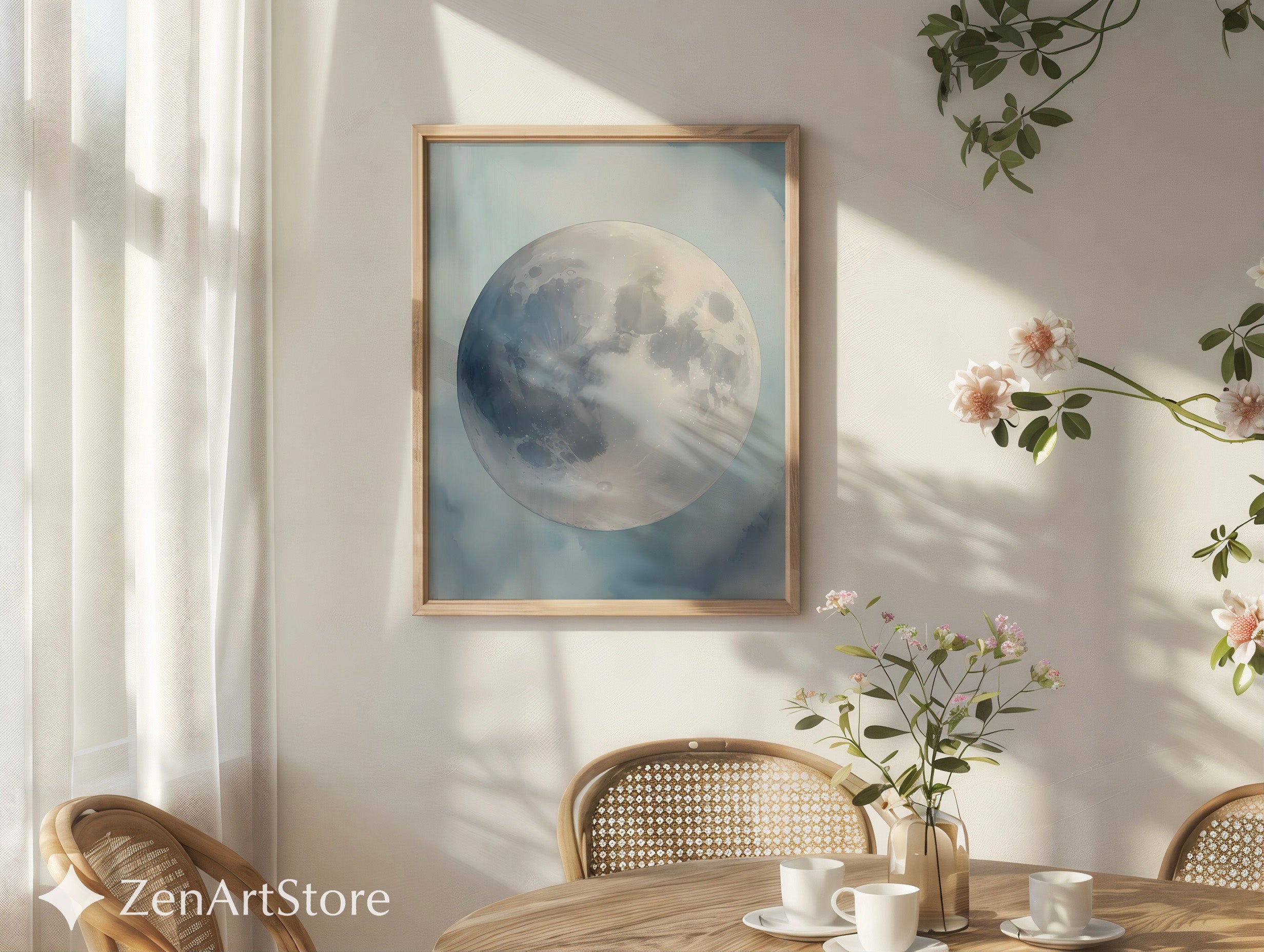 Minimal Moon Wall Art - Neutral Lunar Print, Japandi & Scandinavian Moon Poster for Bedroom, Nursery, Living Room Decor