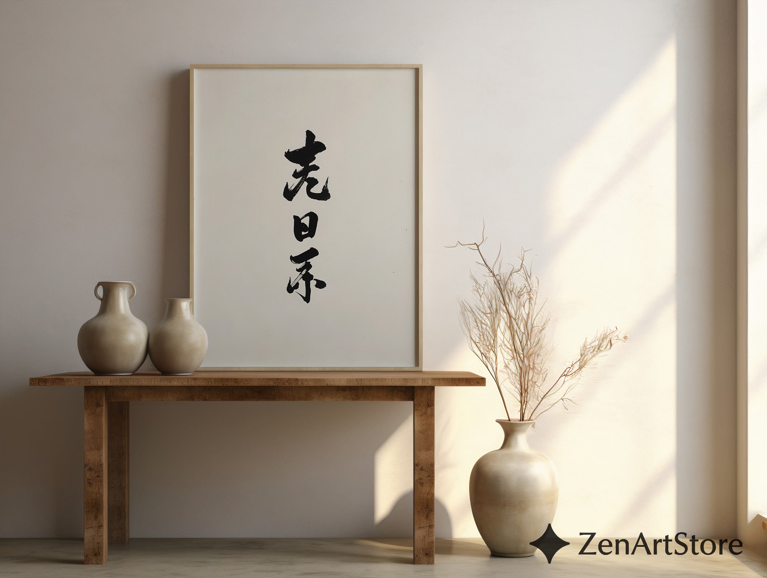 Minimal Japanese Calligraphy Print - Sumi Ink Vertical Wall Art, Japandi Zen Home Decor, Neutral Black & White Abstract Calligraphy