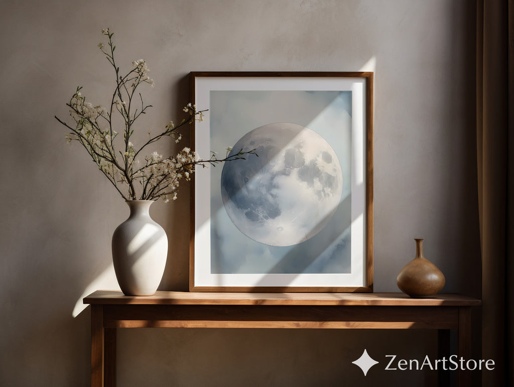 Minimal Moon Wall Art - Neutral Lunar Print, Japandi & Scandinavian Moon Poster for Bedroom, Nursery, Living Room Decor