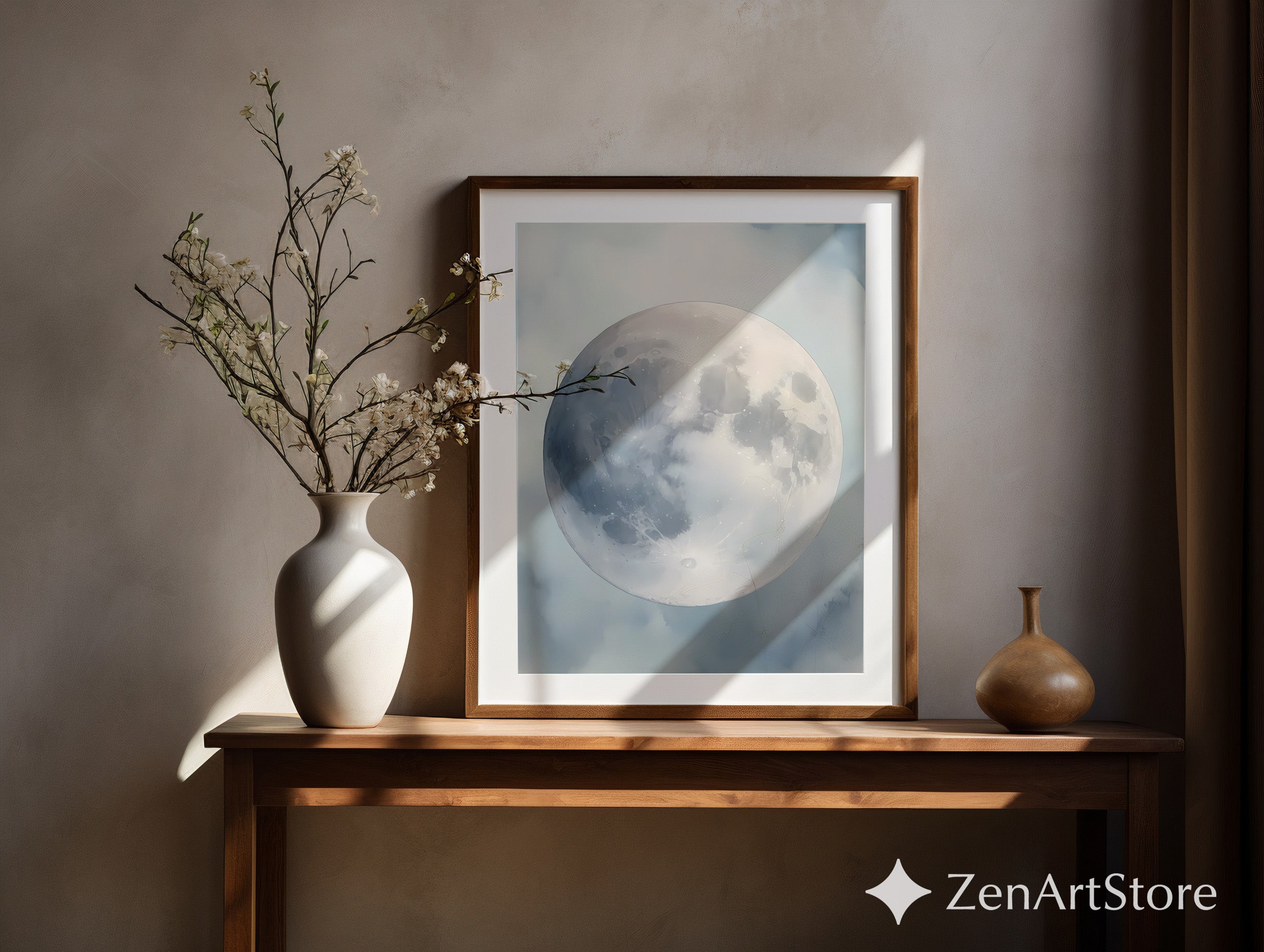 Minimal Moon Wall Art - Neutral Lunar Print, Japandi & Scandinavian Moon Poster for Bedroom, Nursery, Living Room Decor
